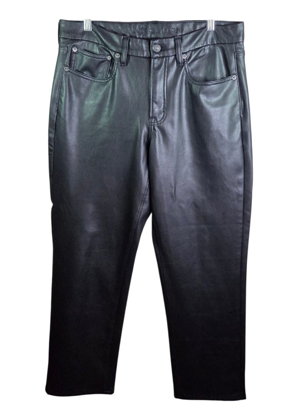 American Eagle Faux Leather pants Jeans Size 12 Short Super Black Straight Soft